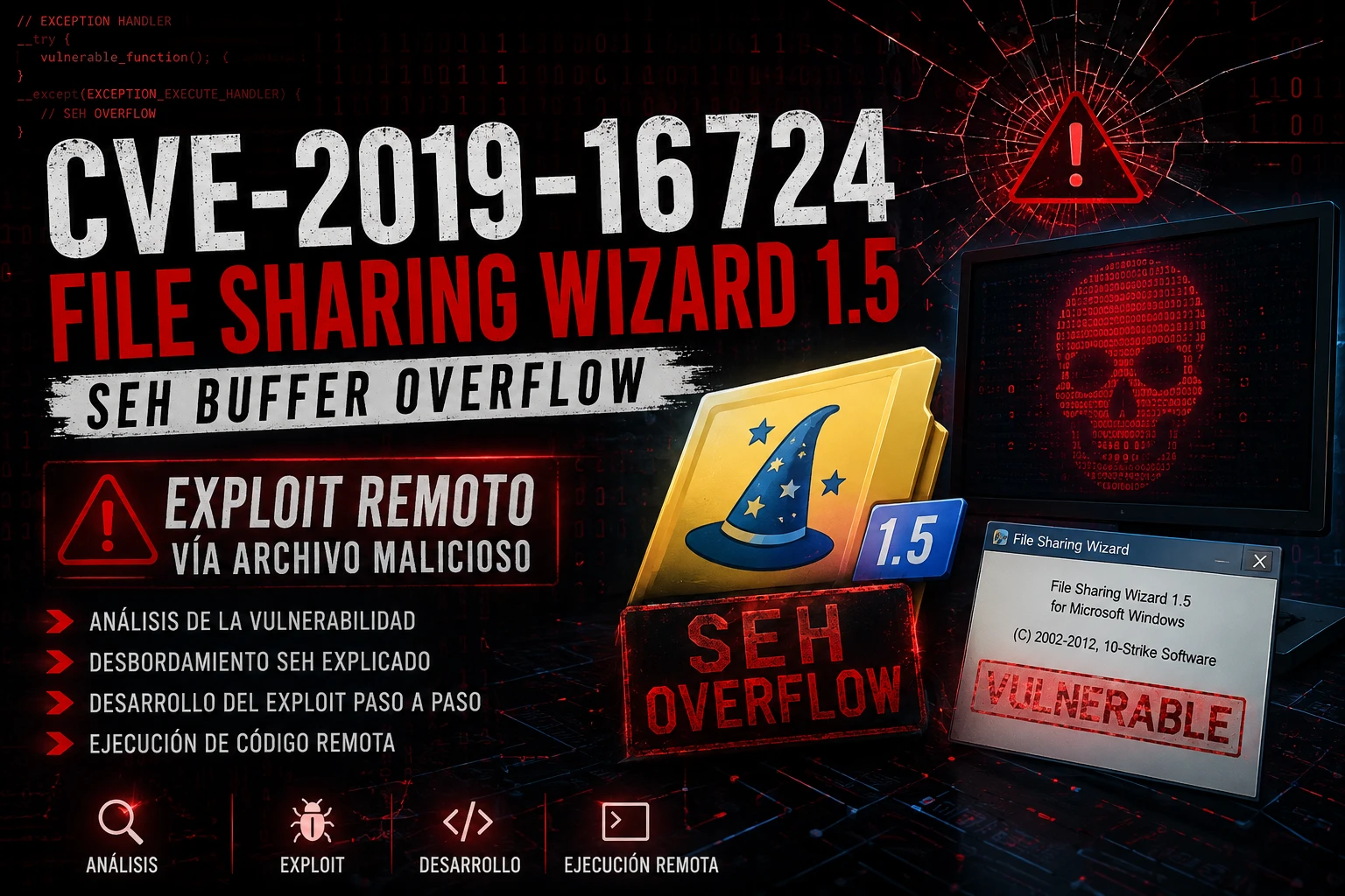 Exploit remoto via File Sharin Wizar 1 5 Post Seh Overflow CVE 2019 16724