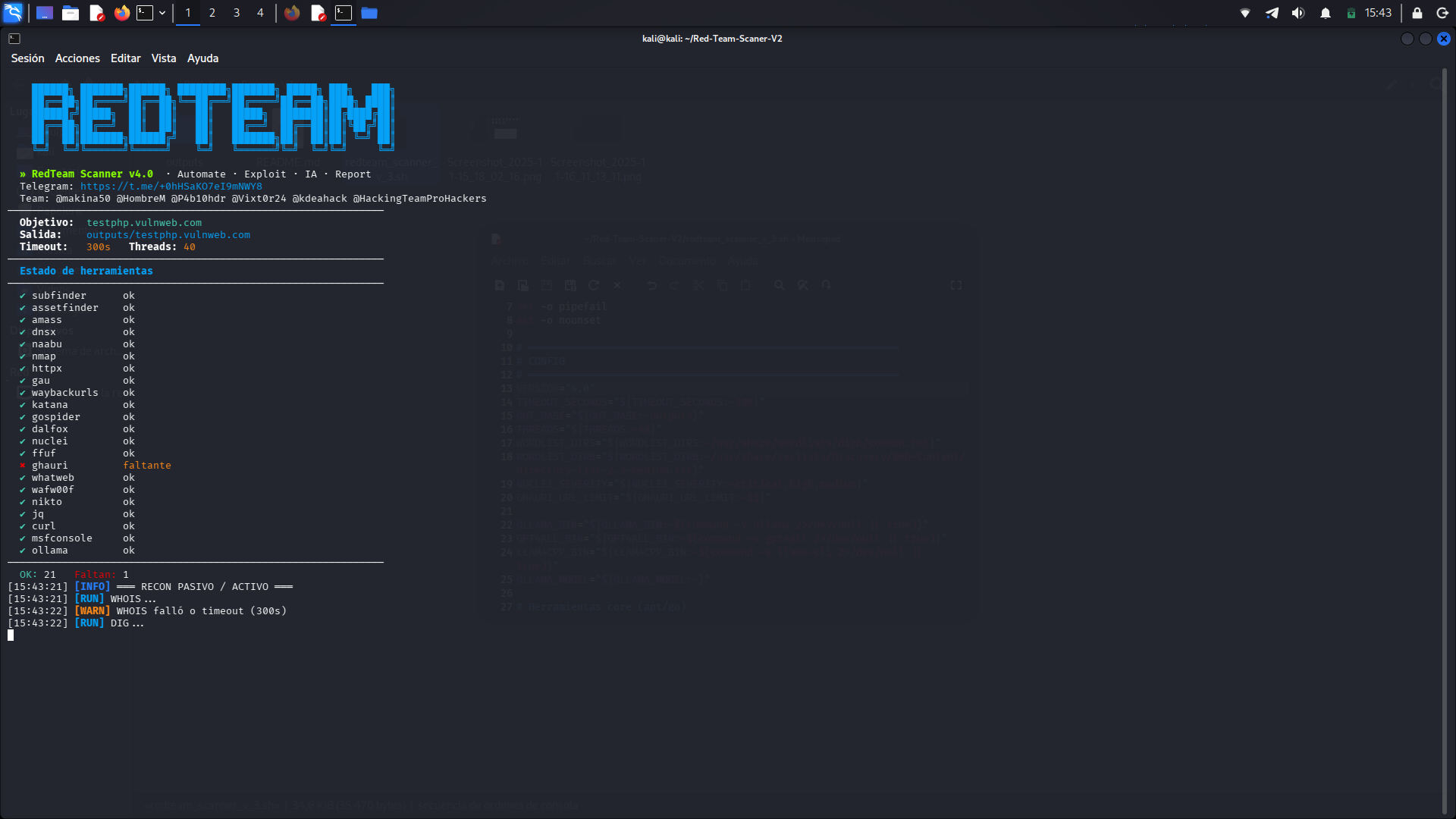 RedTeam Scanner v2 es una herramienta avanzada de reconocimiento y análisis automatizado diseñada por la comunidad Hacking Team, Orientada a pentesters, bug bounty hunters y equipos de Red Team